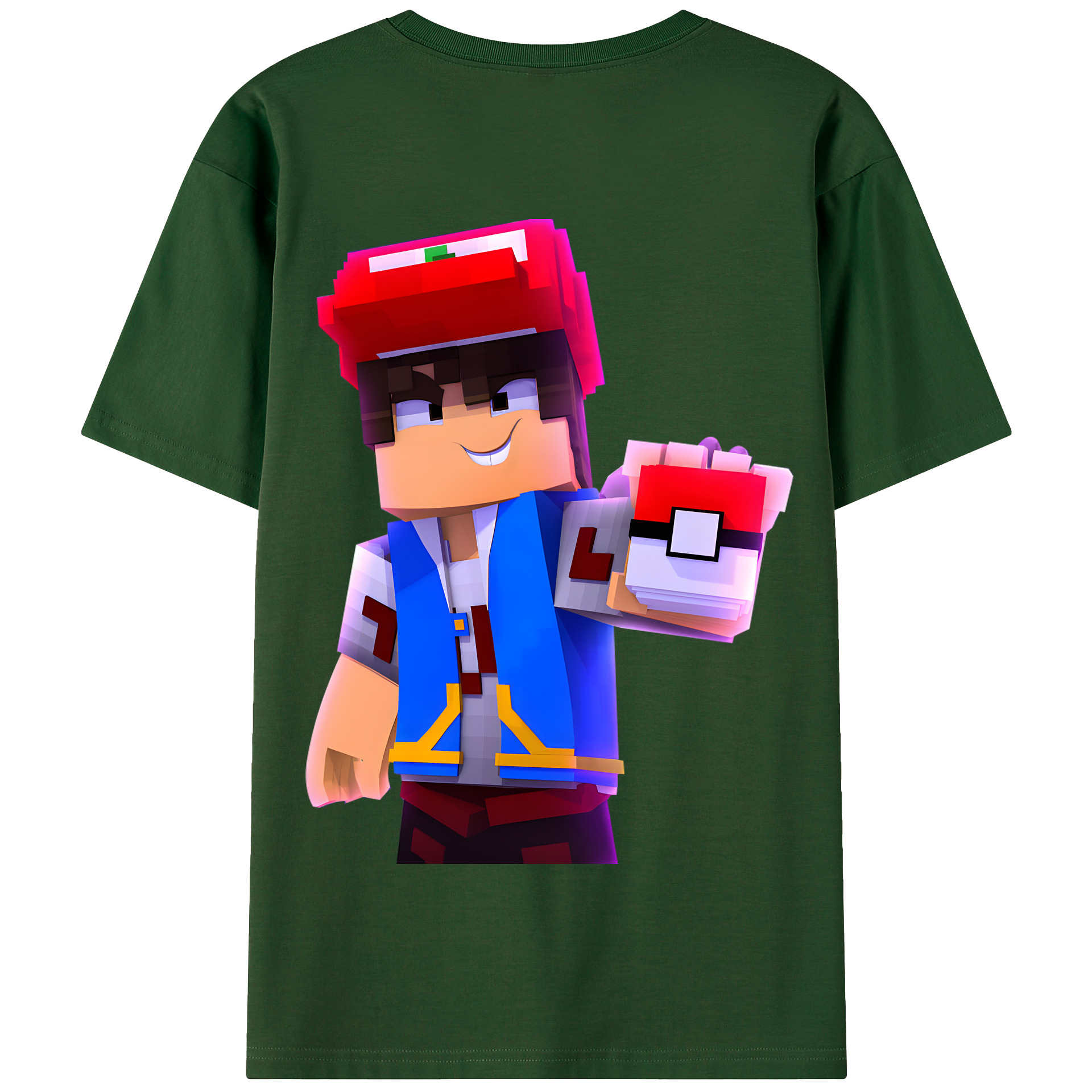 （画像用） マインクラフト ブロックの世界 Minecraft MC Block world 綿100％半袖Tシャツ（背面プリント）